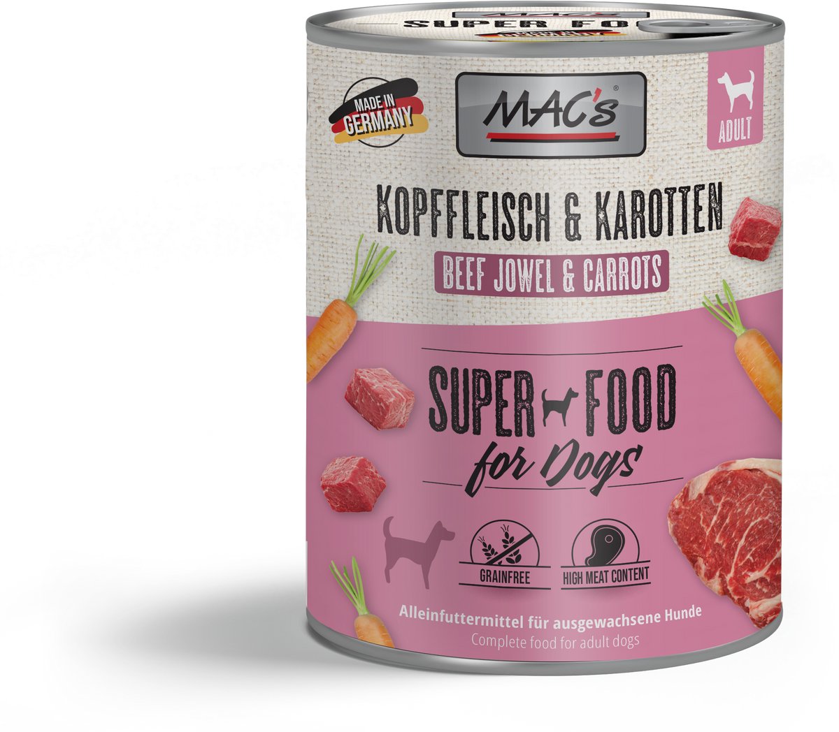 MAC's Hondenvoer Natvoer Blik - 93,9% Kopvlees & Wortel - 6 x 800g