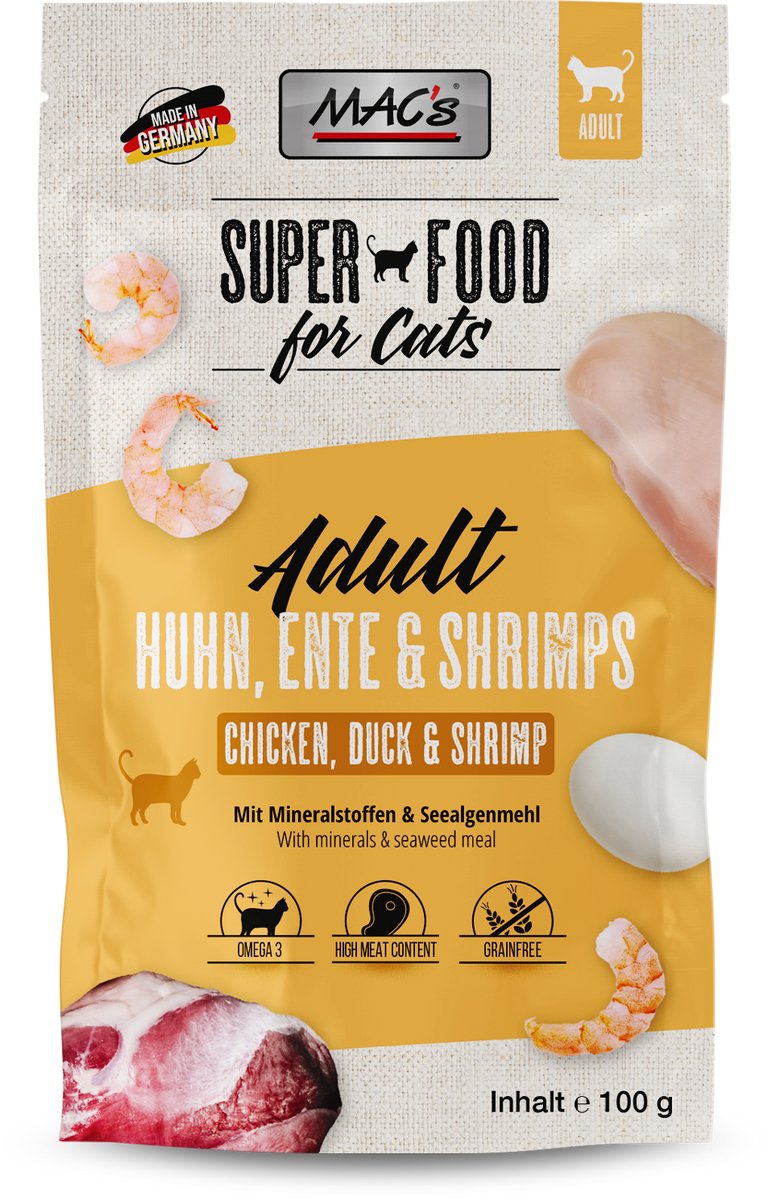 MACs Mac’s Kattenvoer Natvoer Maaltijdzakjes - Kip, eend en Garnalen - 12 x 100g