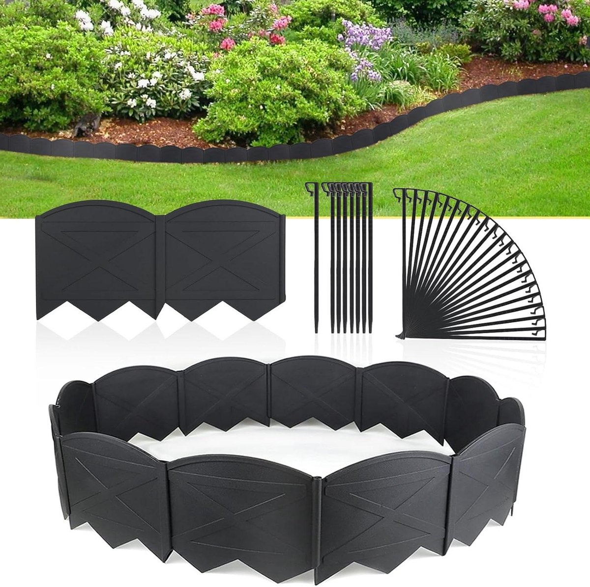 Tuinranden Set - Plastic randen - Tuin Decoratie - Buigzaam en Vormbaar - 20 Stuks - Zwart