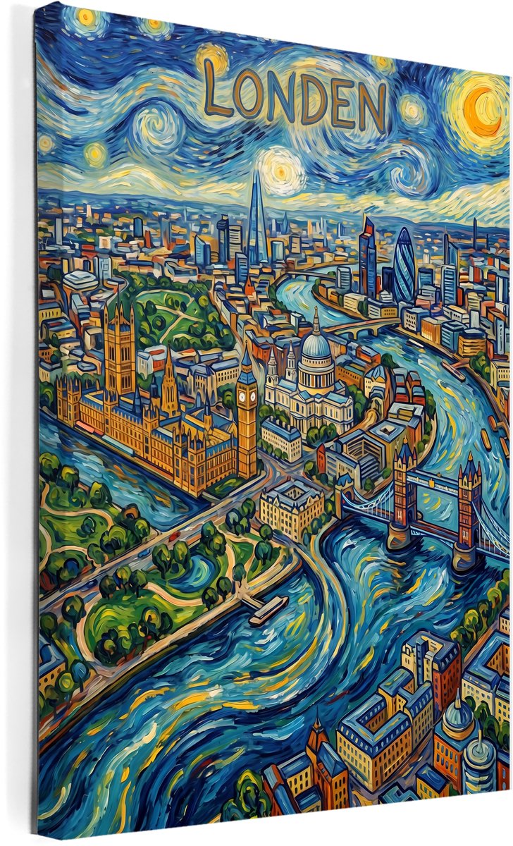 Stadsposter Londen wanddecoratie op canvas afmeting 75x100cm - stadskaart - plattegrond - schilderij stad - steden posters
