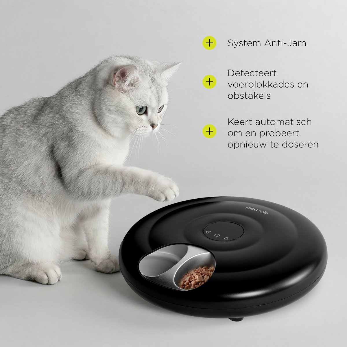 Peluvio Nube Nattevoerautomaat voor Katten – Slimme Voerdispenser met Koelsysteem – 6x150 ml Porties – Anti-Jam Technologie – 4000 mAh Noodaccu – App & Handmatige Bediening – Roestvrijstalen Tray – USB-C – Child Lock – Voor Katten en Kleine Honden thumbnail 7