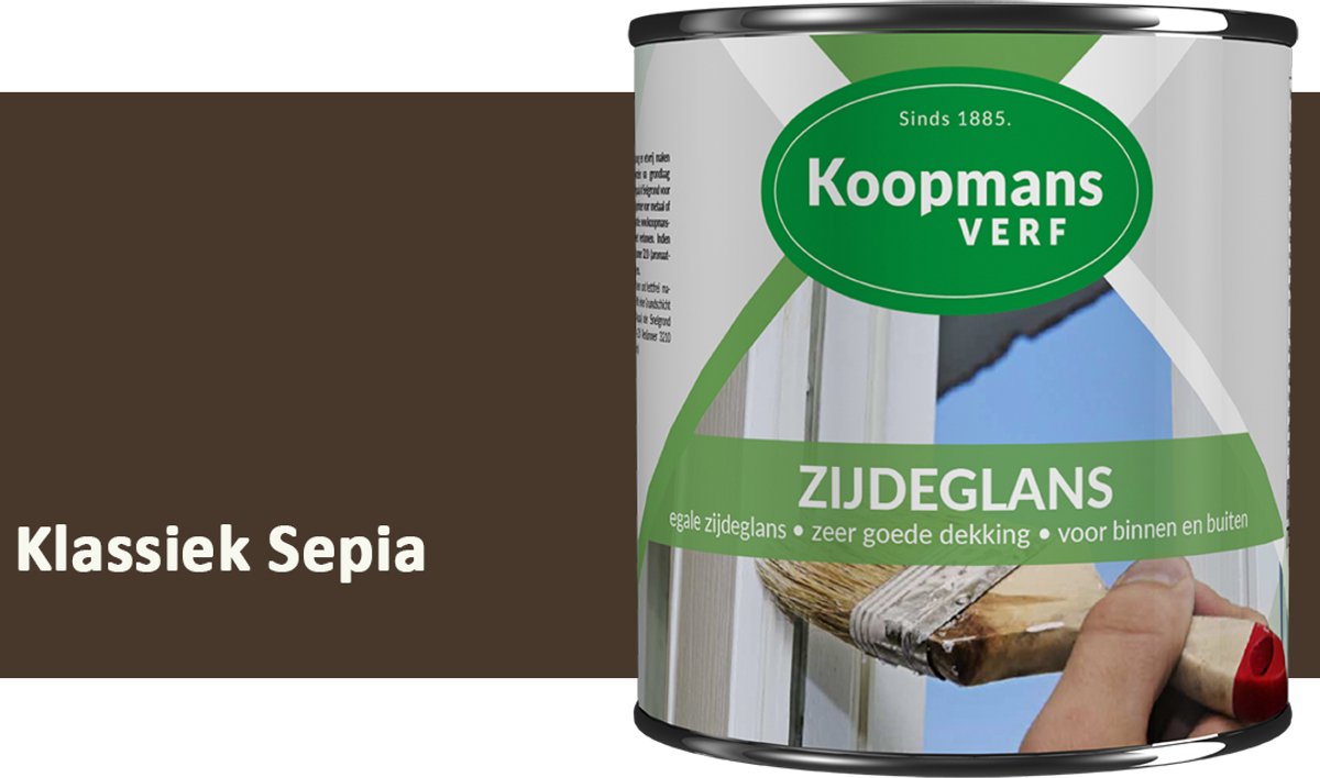 Koopmans Zijdeglans Lakverf – Binnen & Buiten – Kras- en Stootvast – Hoge Dekkracht – Voor Hout, Deuren en Kozijnen – Klassiek Sepia – 1,5 l