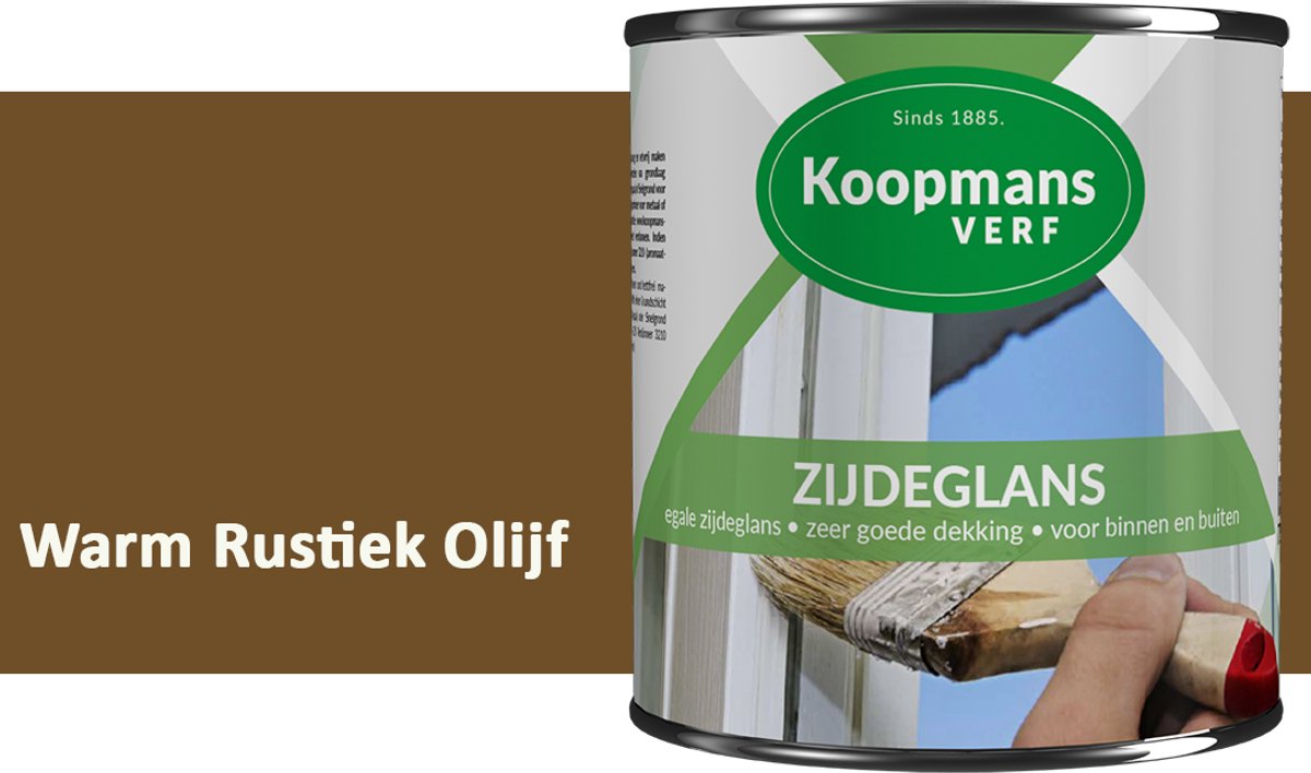 Koopmans Zijdeglans Lakverf – Binnen & Buiten – Kras- en Stootvast – Hoge Dekkracht – Voor Hout, Deuren en Kozijnen – Warm Rustiek Olijf – 750 ml