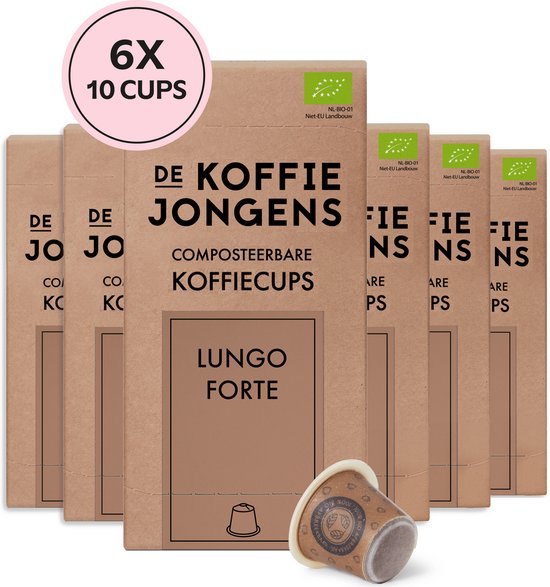 De Koffiejongens - geschikt voor Nespresso - Lungo Forte - 100% biologische koffie - 60 composteerbare koffiecups