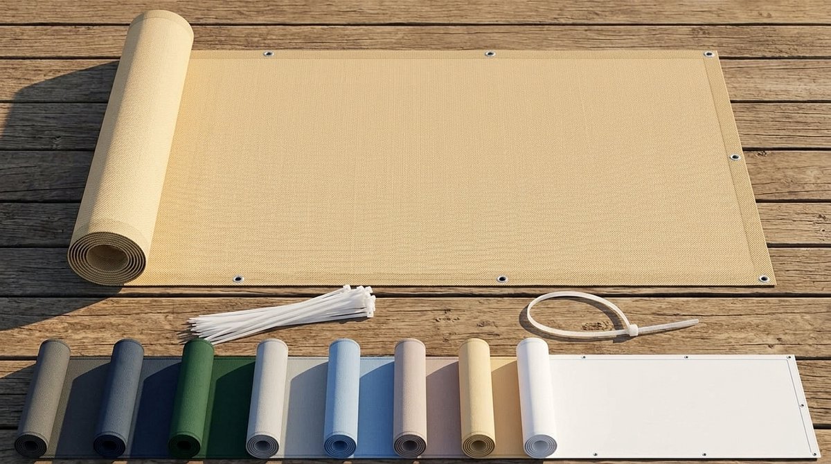 Azalia Balkonscherm 75x300cm Waterdicht Balkonafdekking Inkijkbescherming Ondoorzichtig Balkonomranding Met Oogjes Windscherm UV-bescherming Voor Balkon Tuin Terras-Sand Beige