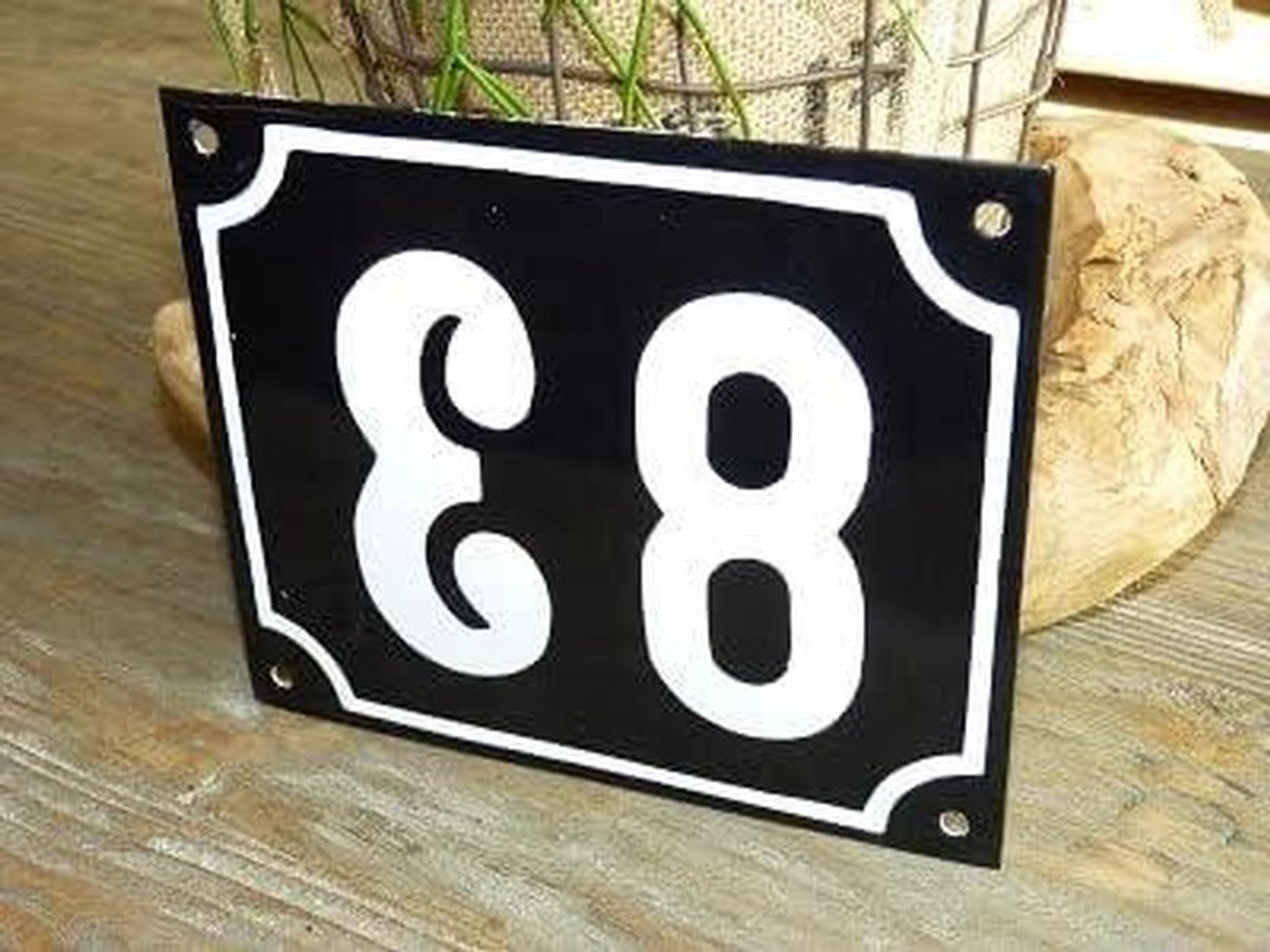 Huisnummer Emaille - Nummerbord Woning - Huis Aanduiding - Handgemaakt Relief - 18x15 cm - Zwart Wit