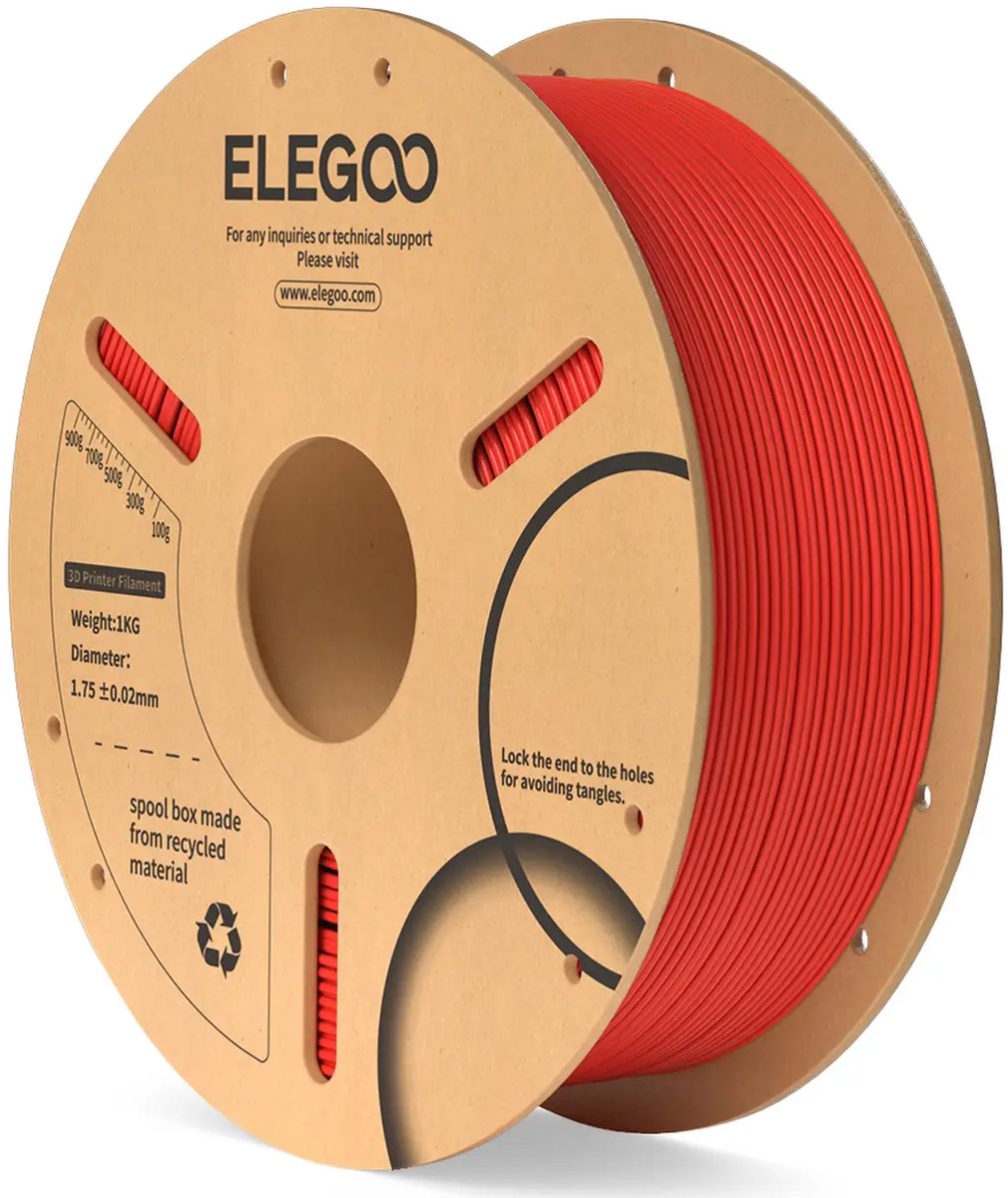 ELEGOO PLA Filament Rood 1KG 1.75mm – Nauwkeurig, Soepel en Klitvrij 3D Printer Filament