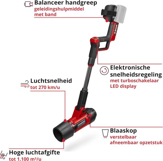 Accu Bladblazer - Draadloze Bladblazer - Tuin opruimen - Koolborstelloze motor - 270 km/u - Rood zwart — afbeelding 4