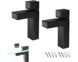 Glashouder Set - Glasklem Plankdrager - Planken Ophangen - Verstelbaar F-Design - 98 x 75 mm - Zwart