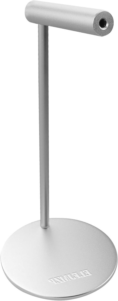 Stijlvolle aluminium headphone stand voor over-ear headphones met ronde basis en stevige ondersteuning, ideaal voor bureaugebruik