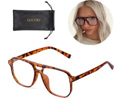 LUCCIO Blauw Licht Bril - Blue Light Glasses - Blauw Licht Bril Zonder Sterkte - Beschermend - Blue Light Blocking Glasses - Vierkant montuur - Panterprint