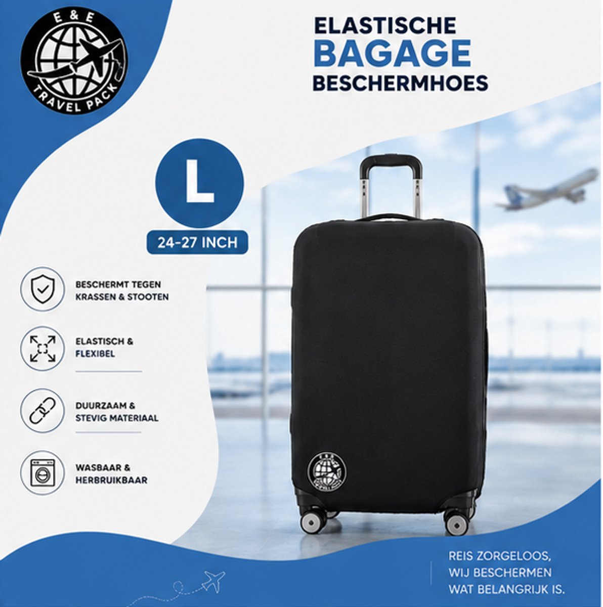 Wasbare Elastische Kofferhoes Bagage Beschermhoes Maat L-28 inch- E&E Travel Pack-Reiskofferhoes, Trolley, Protector Cover Kofferhoes, bagagehoes, bagagehoes, vakantie, reizen beschermhoes, koffer (28 inch), vliegtuig Travel
