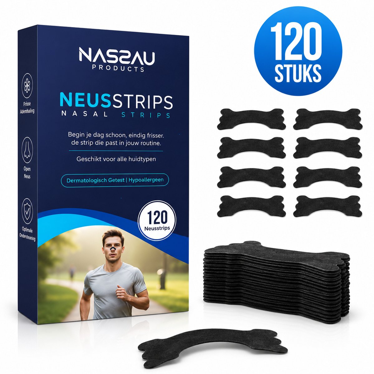 Neusstrips - (120 Stuks) - 5 maanden voorraad - Neustrip - Neusstrips sport - Betere ademhaling - Neuspleisters - Sporten - Hardlopen - Snurken – Neusspreider – Beter Slapen Producten – Nachtrust Neuspleisters