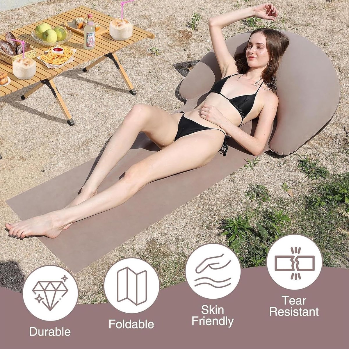 Draagbare strandmat - opvouwbare reizen met kussen | Lichtgewicht outdoor ontspanningsuitrusting voor zonnebaden, vrijetijdsactiviteiten, comfortabel kampeerkussen, picknick deken park