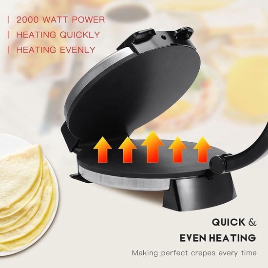 Roti Maker - Chapati Maker - Diverse Gerechten Maken - Verstelbare Temperatuur - 10 inch - Zwart — afbeelding 5