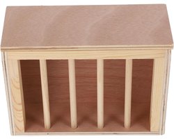 Houten Hooihouder - Hooibak Konijn - Voer Huisdier - Gemakkelijk Bijvullen - 26 x 19.6 x 12 cm - Khaki