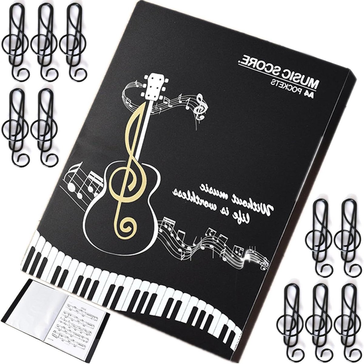 Bladmuziekmap Notebook muziekband, bladmuziekboek, muziekmap voor bladmuziek, A4-formaat 80 mouwen weergeven 160 pagina's