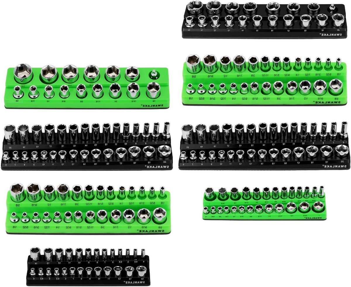 Magnetische Socket Organizer - Dop Houder Set - Gereedschap Organiseren - Sterke Magnetische Basis - 8 STKS Set - Zwart Groen