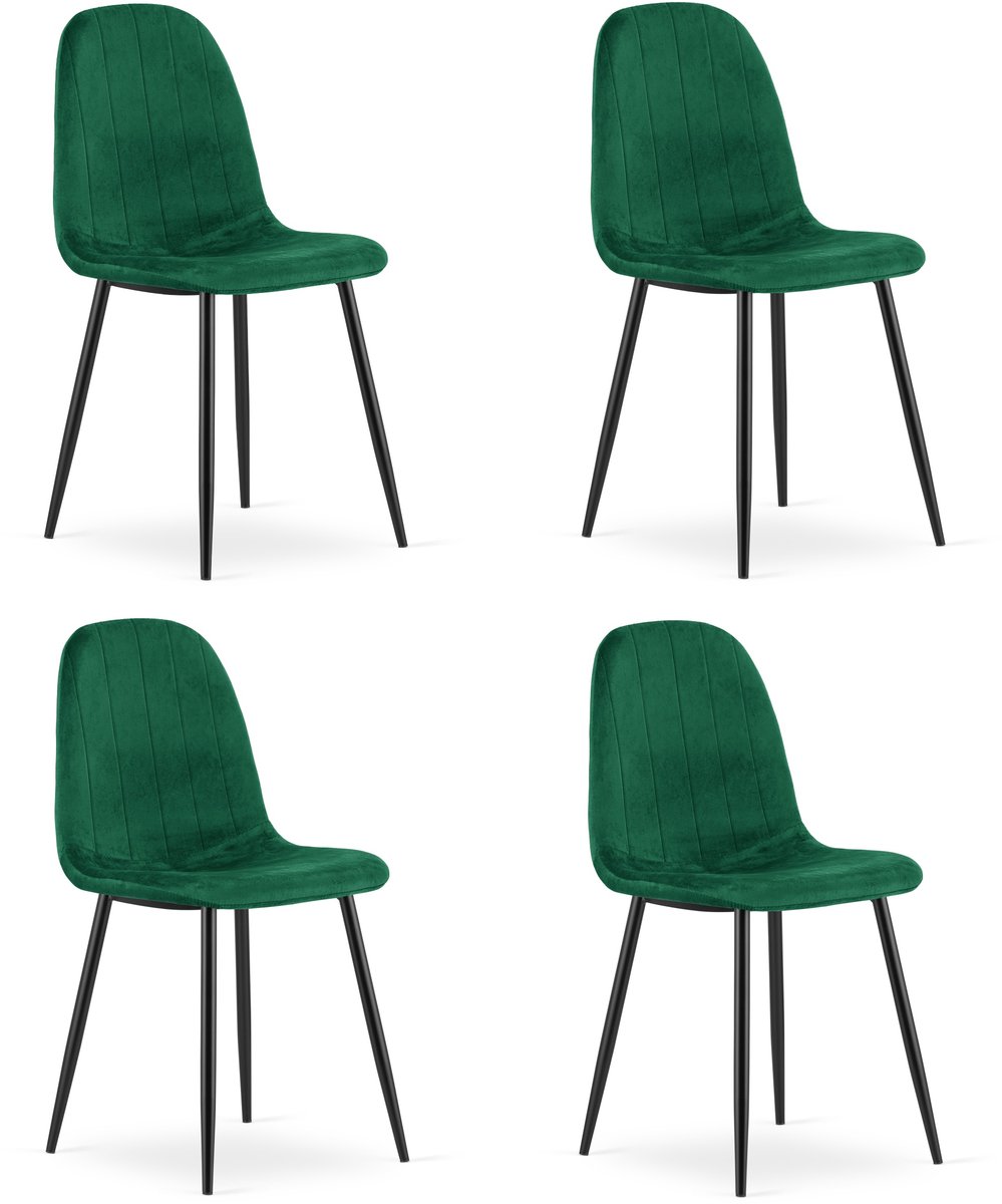 Set van 4 eetkamerstoelen PADVA - Groen fluweel – Zwarte metalen poten – Modern design
