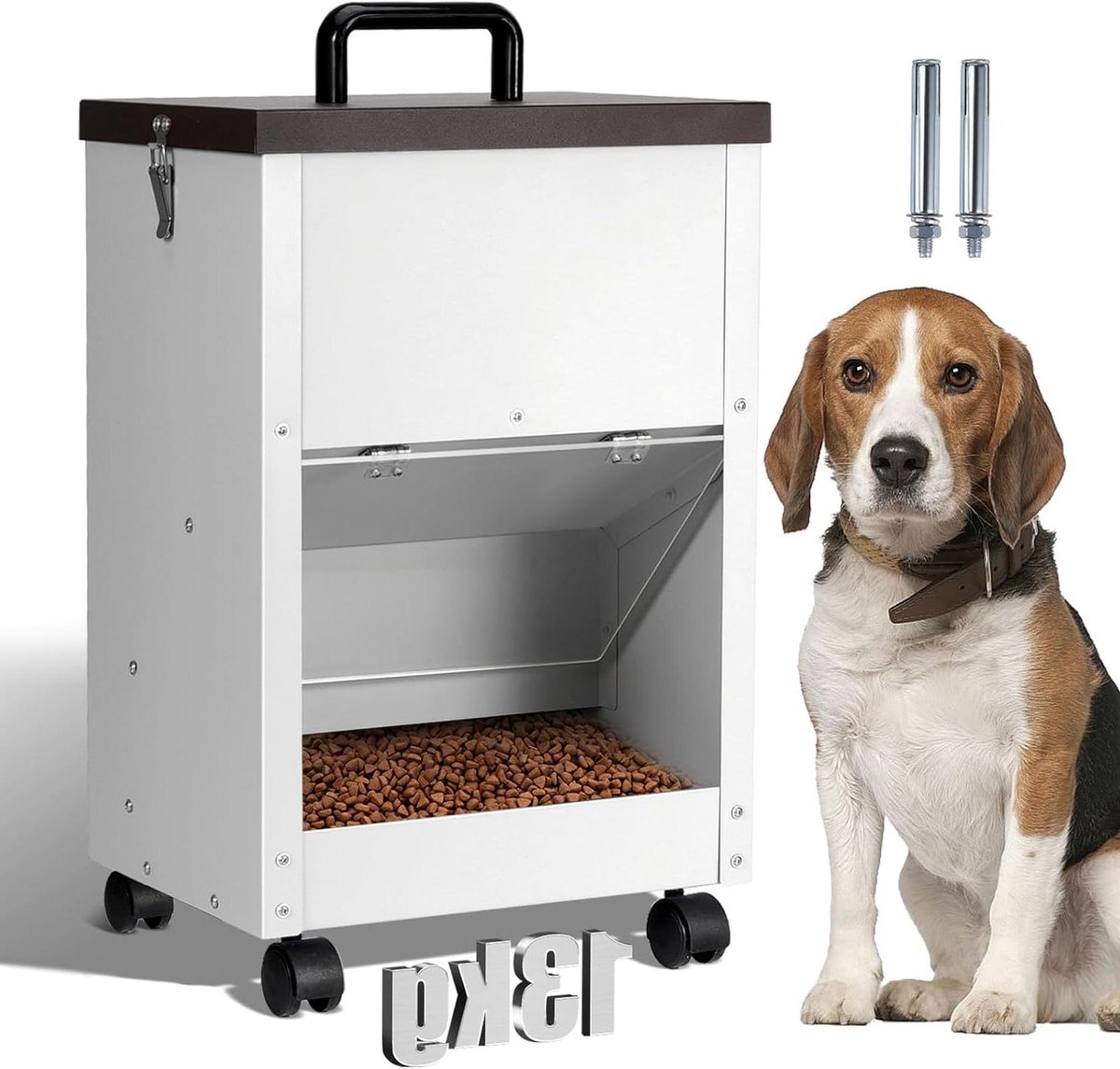 Automatische Hondenvuller - Voerdispenser - Zelfstandig Voeren - Met Wielen - 14 kg Capaciteit - Zilver