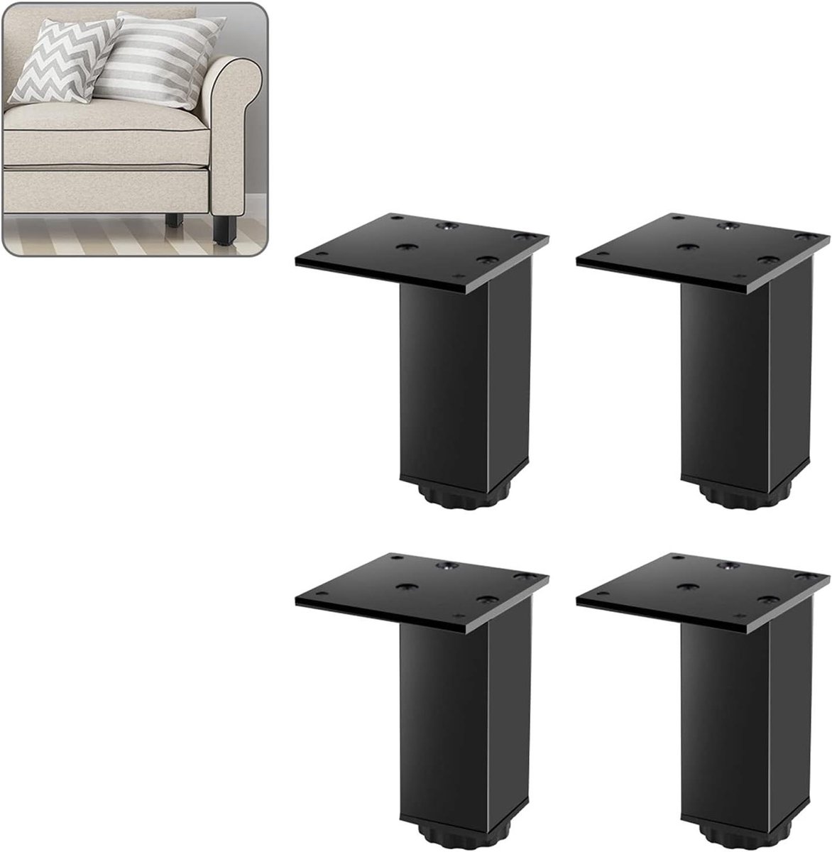 Meubelpoten Set - Bankvoeten Tafelpoten - Meubels Verhoging - In Hoogte Verstelbaar - 22 cm - Zwart