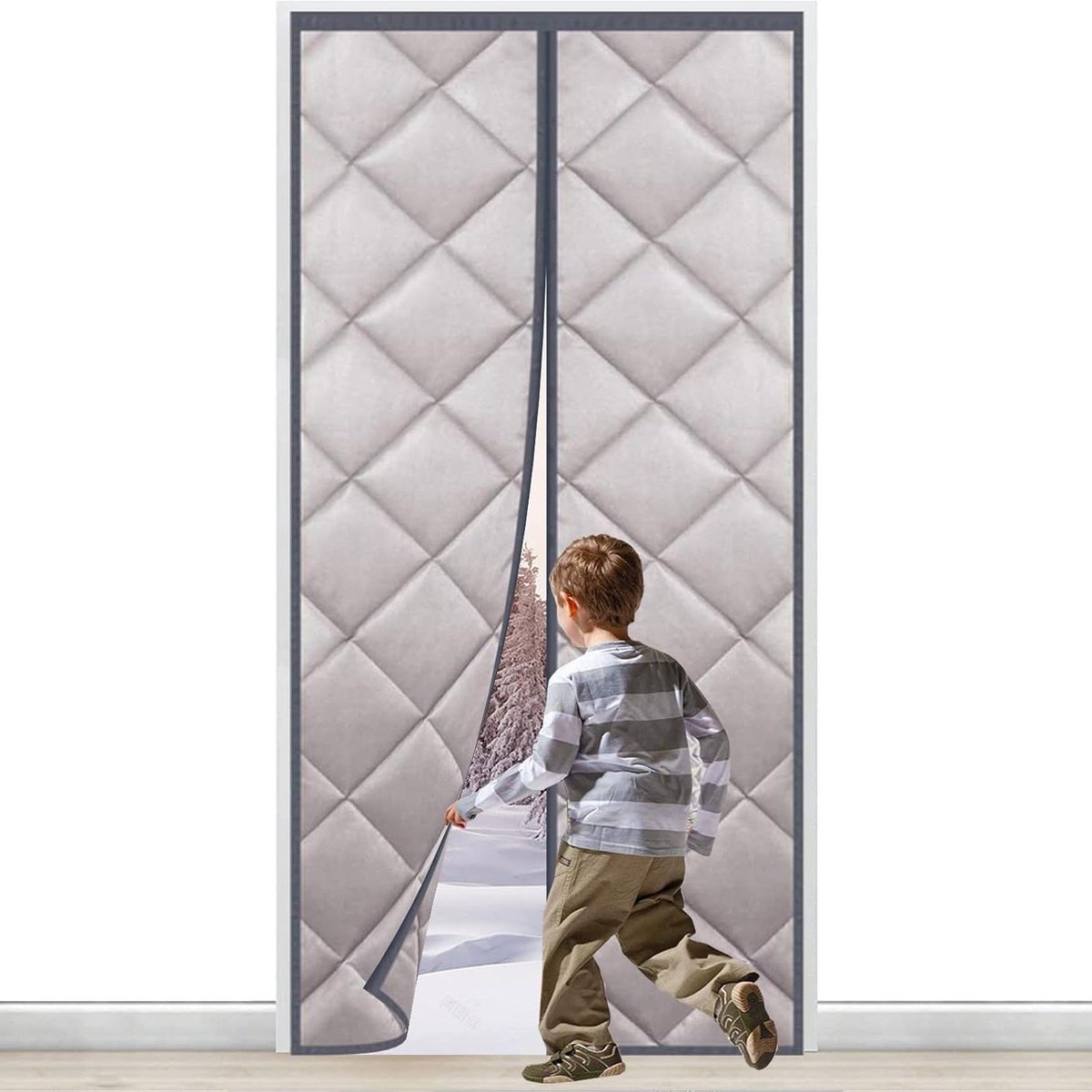 Magnetisch Deurgordijn - Thermostisch Gordijn Isolatiegordijn - Tochtvrij Huis Houden - Handsfree Automatische Sluiting - 75 x 250 cm - Rookgrijs