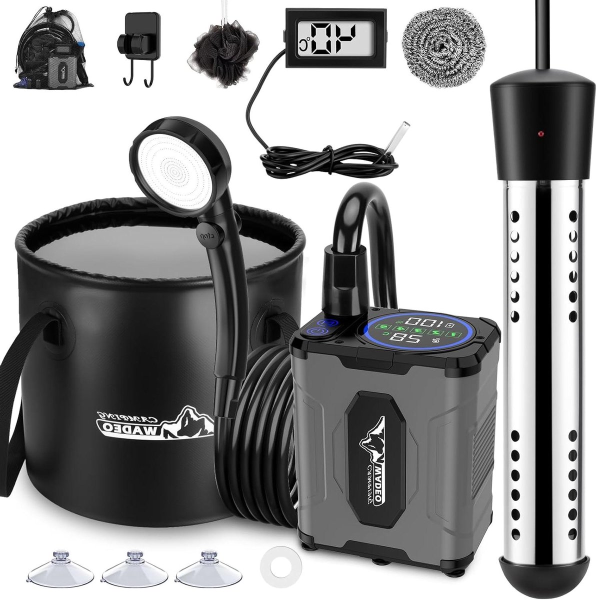 Campingdouche met Pomp - Douchepomp Set - Buiten Douchen - Met Verwarmingsfunctie - 20 Liter Reservoir - Grijs