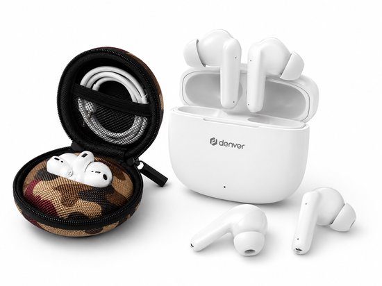 Draadloze – Bluetooth Oordopjes met microfoon + OpbergHoes Army Groen – Bellen Gesprekken – Earphones – Earbuds – Oortjes + Oplaadcase – Wireless Earbuds – Draadloos – Wit