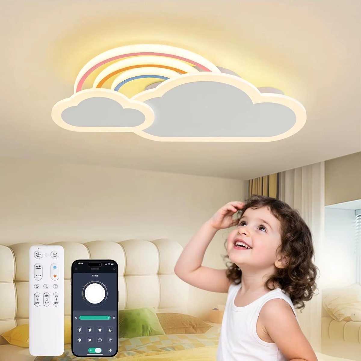 LuxiLamps - Wolken Harten Plafondlamp - Met Afstandsbediening & APP - Wit - Woonkamerlamp