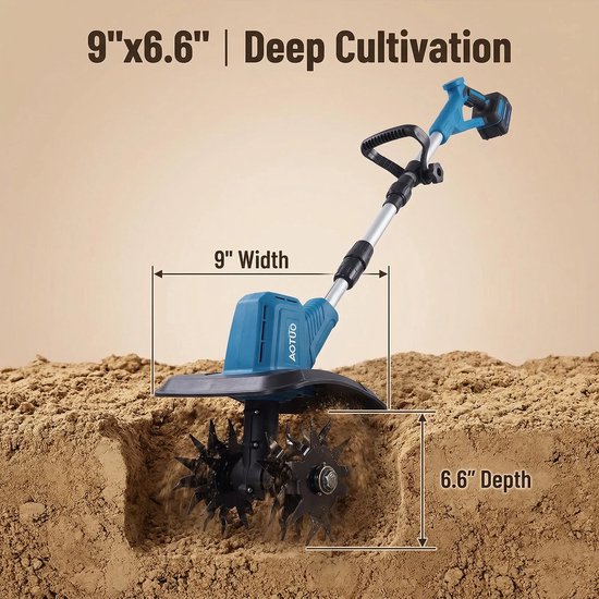 Paco Goederen® Tuin Elektrische Helmstok Rototiller - Roterende Tractor - Grasmaaier Voor 18V Batterij - 500W - Tuin Schoffel - Tuinfrees - gronddraaimachine van Paco Goederen — afbeelding 2