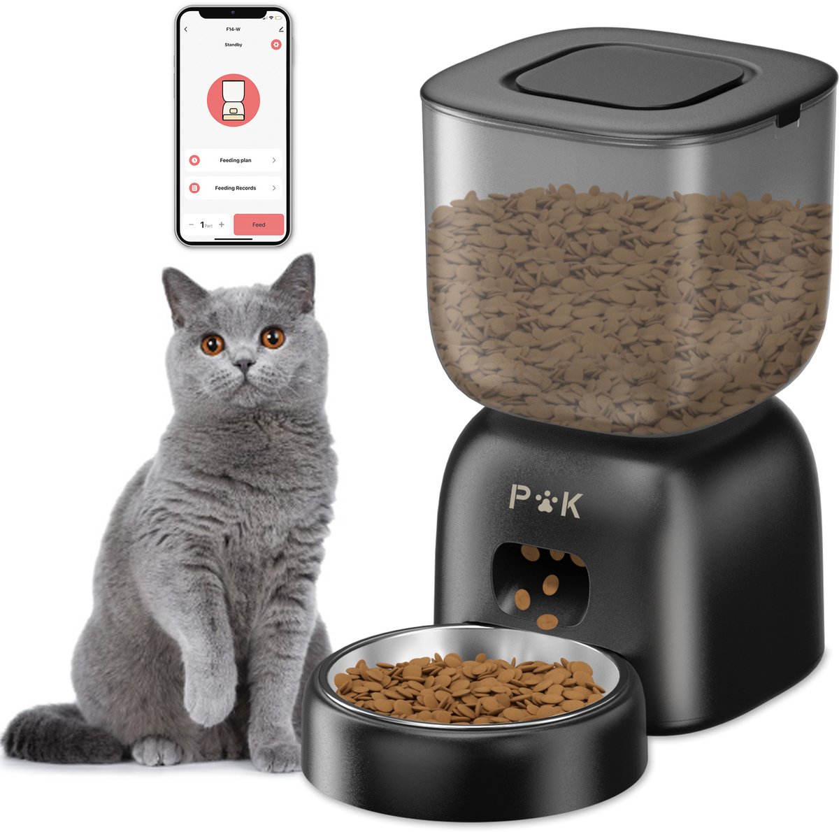 PUPPY KITTY Automatische voerbak - Kat en Hond - Voerautomaat kat - Voerautomaat hond - Voerautomaat dispenser kat - Voice Recorder - 3L - Wifi-Zwart