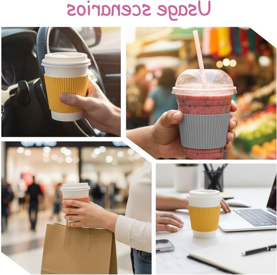 Herbruikbare siliconen koffiekop sleeves - 6 stuks, hittebestendige beschermhoezen voor glazen flessen, ideaal voor koude dranken en onderweg — afbeelding 5
