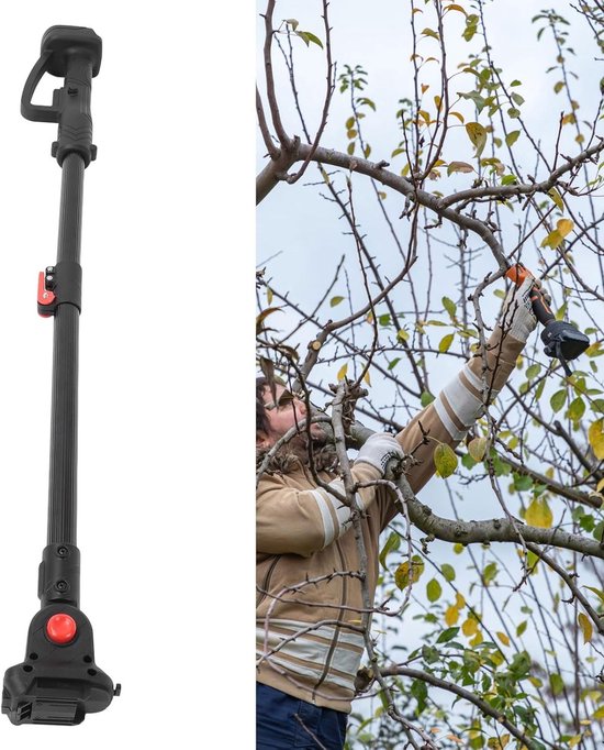 Allecto - Snoeischaar met Verlengstang - Aluminium - Snoeizaagbevestiging - Draadloze Snoeischaren - Kettingzagen - Geschikt voor Tuinieren met Verstelbare Lengte - Zwart van Merkloos	 — afbeelding 2