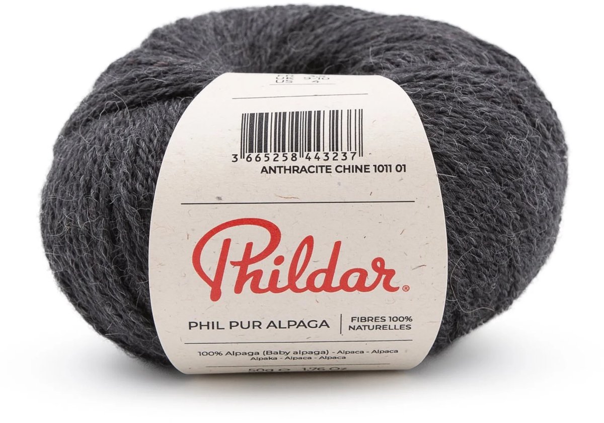 Phildar - Pur Alpaga- 100 % Baby Alpaca premium garen - Wordt per 5 stuks verkocht - Kleur : Anthracite Chine
