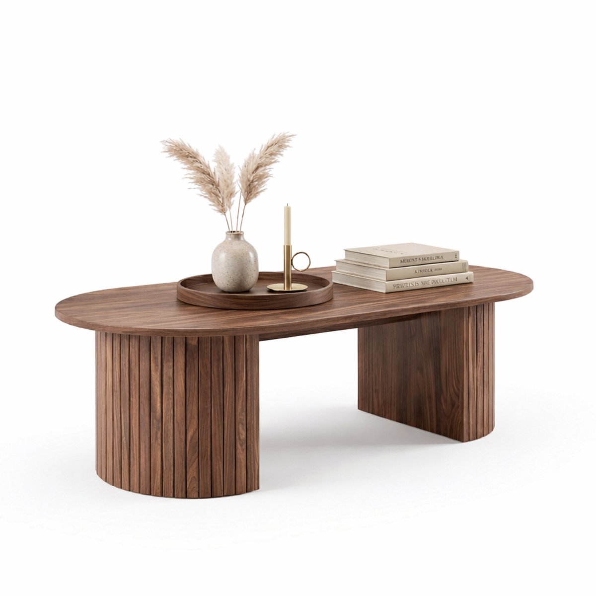 ACAZA Salontafel - Luxe Salontafel Ovaal - Walnoot - 120 x 59 x 37,5 cm (L x B x H) - Hout - Koffietafel - Salontafel Industrieel - Salontafel Walnoot - Salontafel Afgerond