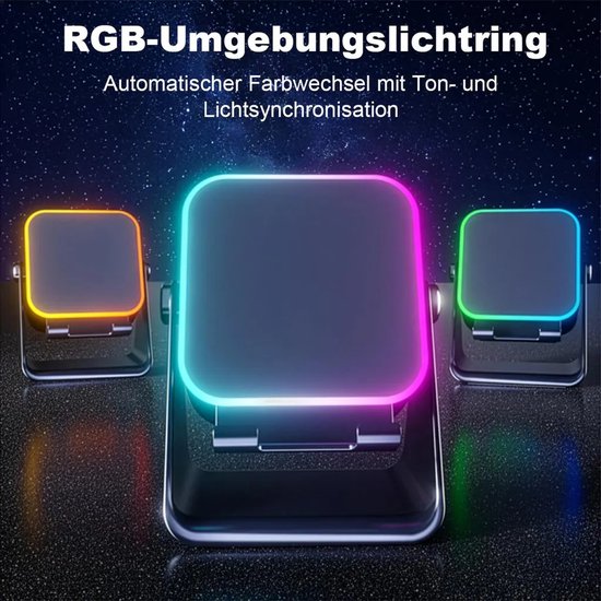 Draadloze Bluetooth-luidspreker met vier functies: telefoonhouder, RGB-sfeerverlichting, 360° rotatie, geschikt voor iPhone, Android en iPad. — afbeelding 4