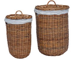 vidaXL - Wasmand - met - deksel - 2 - pcs - Natuurlijk - Bruin - Kubu - Rattan