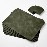 VIVORA Placemats – 6 Placemats & 6 Onderleggers – Rechthoek – Pine Green – Premium PU Eco Leer – Waterafstotend & Anti-Slip