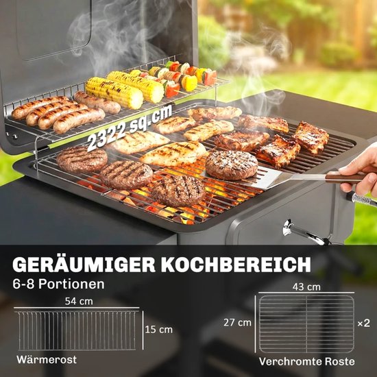 Premie Houtskool Barbecue - Smoker Barbecue - Barbecuegrill - Grillwagen - Houtskoolgrill - Houtskoolgrill met Deksel, Thermometer, Handvat & Bijzettafel - BBQ voor buiten, tuin - Zwart van Merkloos — afbeelding 5
