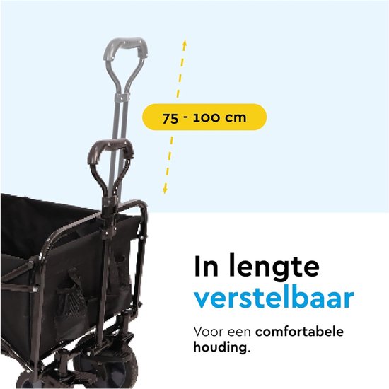 Aurixi® Bolderkar Opvouwbaar Luchtbanden - Bolderkar Opvouwbaar - Bolderkar Kinderenvervoer - Zwart - 90cm x 51cm x 59cm van Merkloos — afbeelding 4