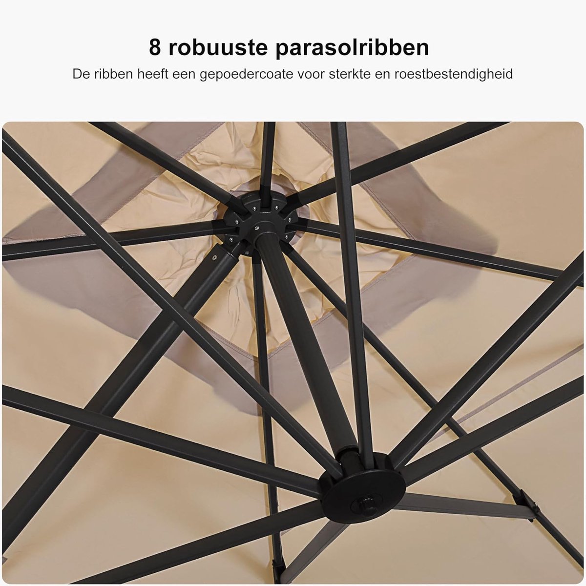 Zweefparasol 270x270 cm met 360° Rotatie & Kantelmechanisme – Luxe Aluminium Tuinparasol met Kruisvoet, UV-bestendig & Waterafstotend Polyester – Beige – Mobili Bella