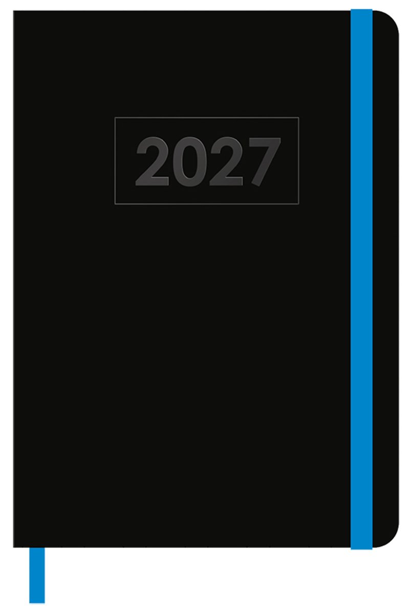 MGPcards - A5 Agenda 2027 - Sluiting Elastiek - Weekoverzicht 1w/2p - Zwart + Blauw elastiek - Ruime vakken - 14,8 x 21 cm