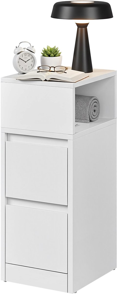 VASAGLE LET656W01 - Nachtkastje - Smal Bijzettafel met 2 Lades - Open Vak Flexibel te Monteren