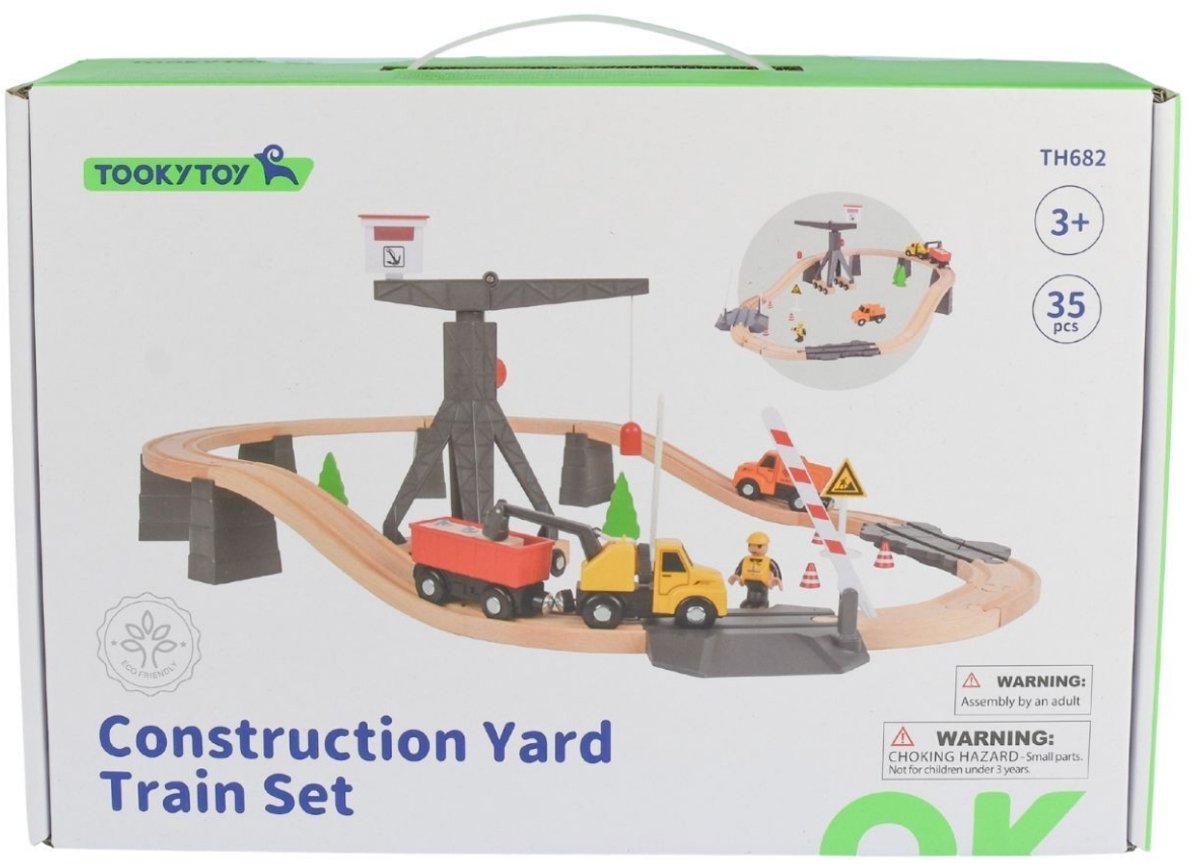 Tooky Toy Houten Treinset met Bouwplatform - FSC Hout - Geschikt voor 3+ Jaar (Peuters) - Treinbaan - Trein Set - Educatief & Montessori Speelgoed — afbeelding 2