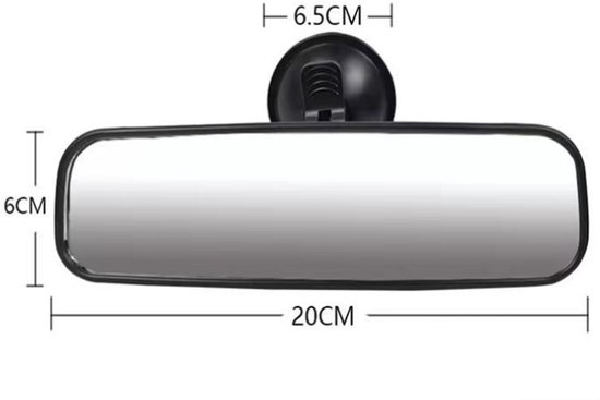 Zwarte autospiegel met zuignap, 20 x 6 cm.