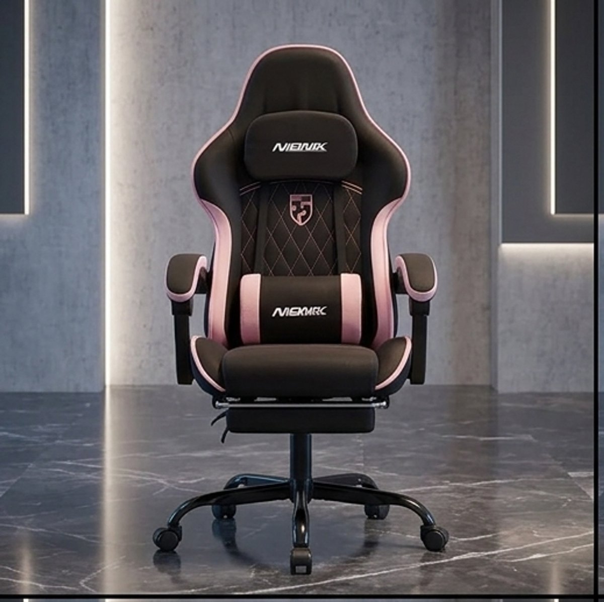 Premium Ergonomische Gamingstoel met Voetensteun – Verstelbare Racestoel 90–165° met Lenden- & Hoofdsteun – Ademend Mesh Gaming & Bureaustoel – In Hoogte Verstelbaar – Zwart/Blackpink - Mobili Bella