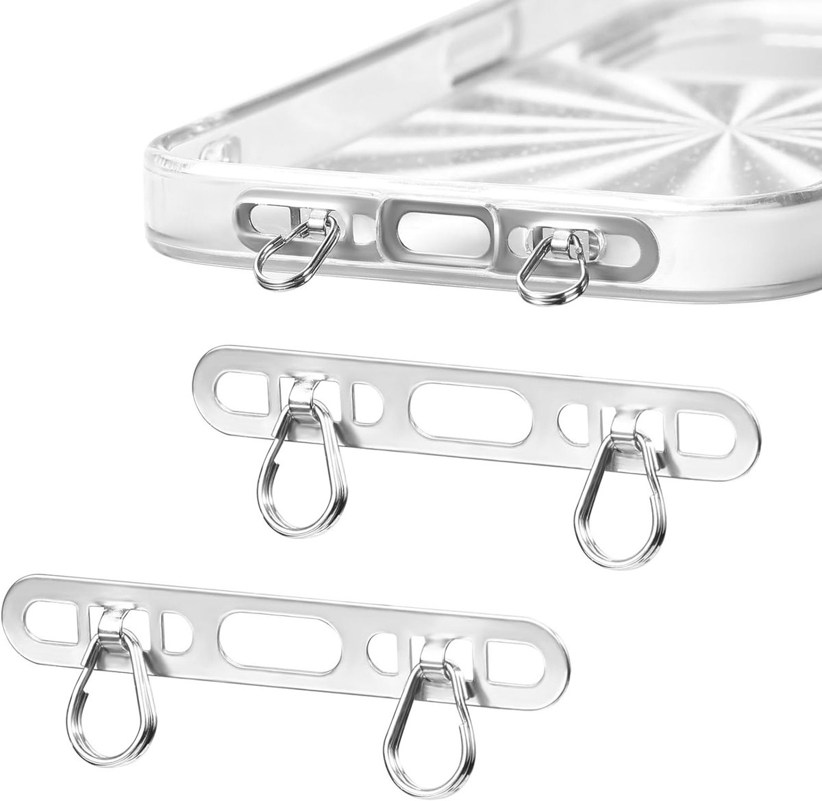 Phone Tether Tab voor iPhone - Mobiele Telefoon Lanyard met Metalen Ringen en 2 Tabs, Silver, 4.5x0.8cm - Ideaal voor Veiligheid en Gemak