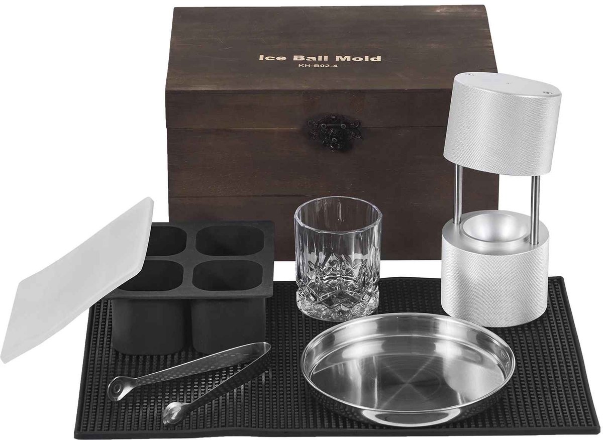 CORE IJsbal pers kit - IJsbalmaker - Ronde IJsbalmaker Set - Voor Whisky en Cocktails - 6cm IJsbal - Luchtvaart Aluminium - 10x10x15cm - Zilvergrijs