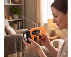 Noodradio Solar Opwindbaar DAB+/ AM/FM - Noodradio 4000mAh - Draagbare Nood radio– Zonnepaneel & Hand-Crank - Noodpakket – 4000mAh Powerbank USB-C – Waterdicht Oranje Orange -  Stroom & Radio  Licht