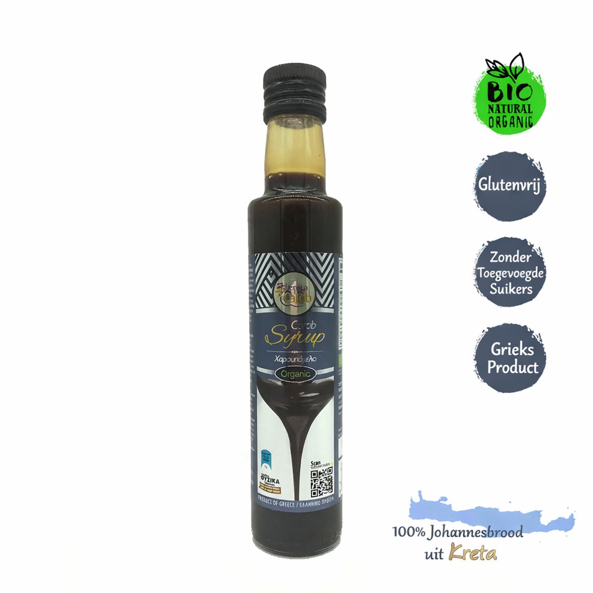 Creta Carob Biologische Karoebstroop – 100% Organisch & Natuurlijk – Zonder Toegevoegde Suikers – Kretensische Xaroupomelo – 350g